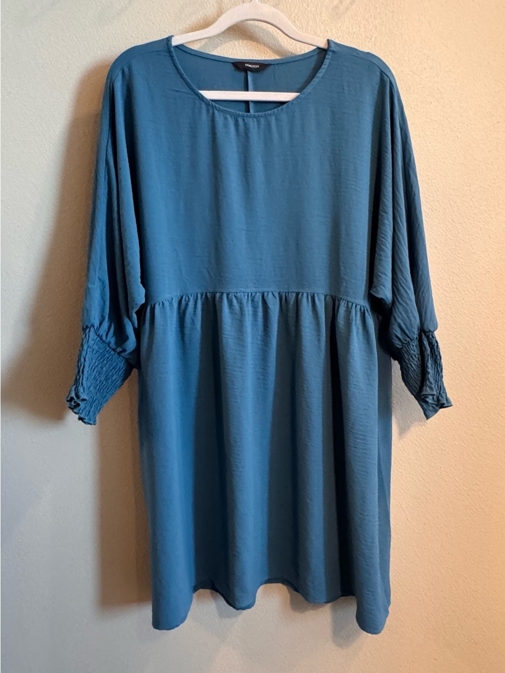⭐ 2/$20 Women’s Mini Dress in Teal Blue - Casual Smocked Sleeve Babydoll Tunic D